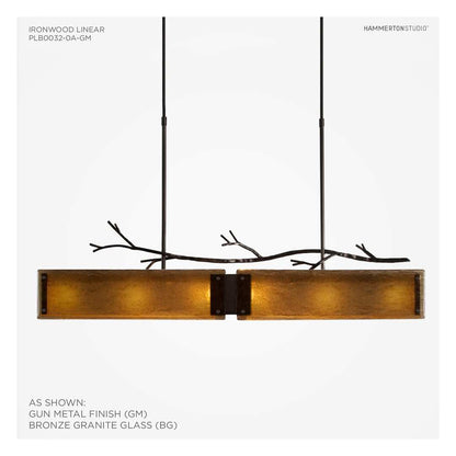 Ironwood 44" Wide Artisan Crafted Linear Chandelier with Hand Textured Glass and Sculpted Steel