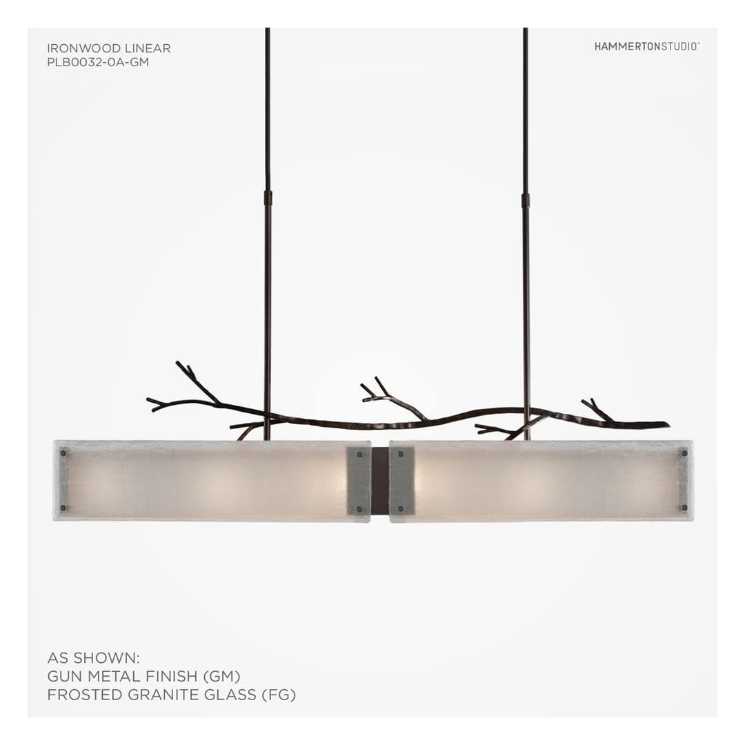 Ironwood 44" Wide Artisan Crafted Linear Chandelier with Hand Textured Glass and Sculpted Steel