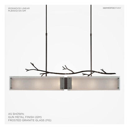 Ironwood 44" Wide Artisan Crafted Linear Chandelier with Hand Textured Glass and Sculpted Steel