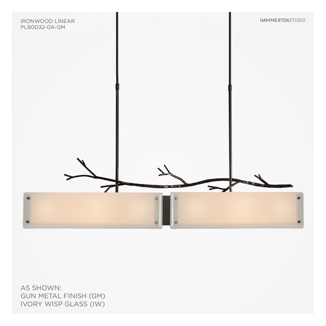 Ironwood 44" Wide Artisan Crafted Linear Chandelier with Hand Textured Glass and Sculpted Steel
