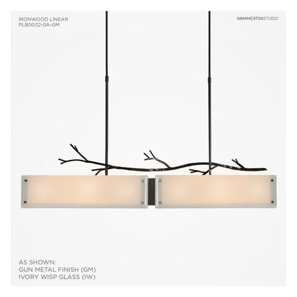 Ironwood 44" Wide Artisan Crafted Linear Chandelier with Hand Textured Glass and Sculpted Steel