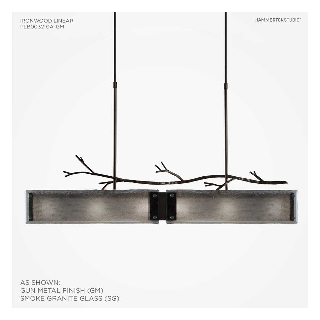 Ironwood 44" Wide Artisan Crafted Linear Chandelier with Hand Textured Glass and Sculpted Steel