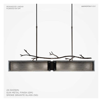Ironwood 44" Wide Artisan Crafted Linear Chandelier with Hand Textured Glass and Sculpted Steel