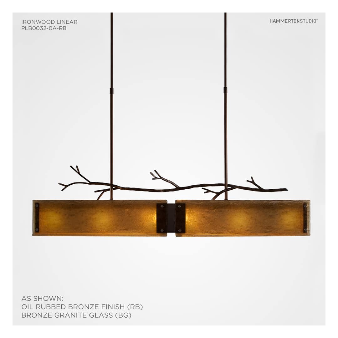 Ironwood 44" Wide Artisan Crafted Linear Chandelier with Hand Textured Glass and Sculpted Steel