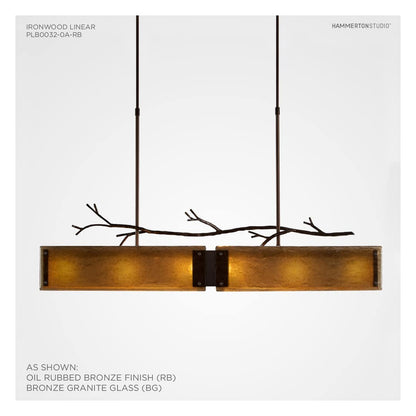 Ironwood 44" Wide Artisan Crafted Linear Chandelier with Hand Textured Glass and Sculpted Steel