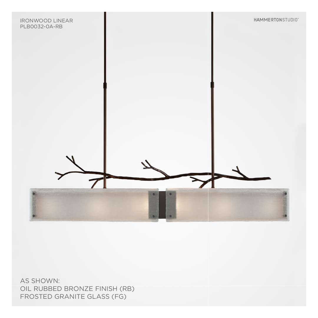 Ironwood 44" Wide Artisan Crafted Linear Chandelier with Hand Textured Glass and Sculpted Steel