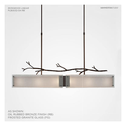 Ironwood 44" Wide Artisan Crafted Linear Chandelier with Hand Textured Glass and Sculpted Steel