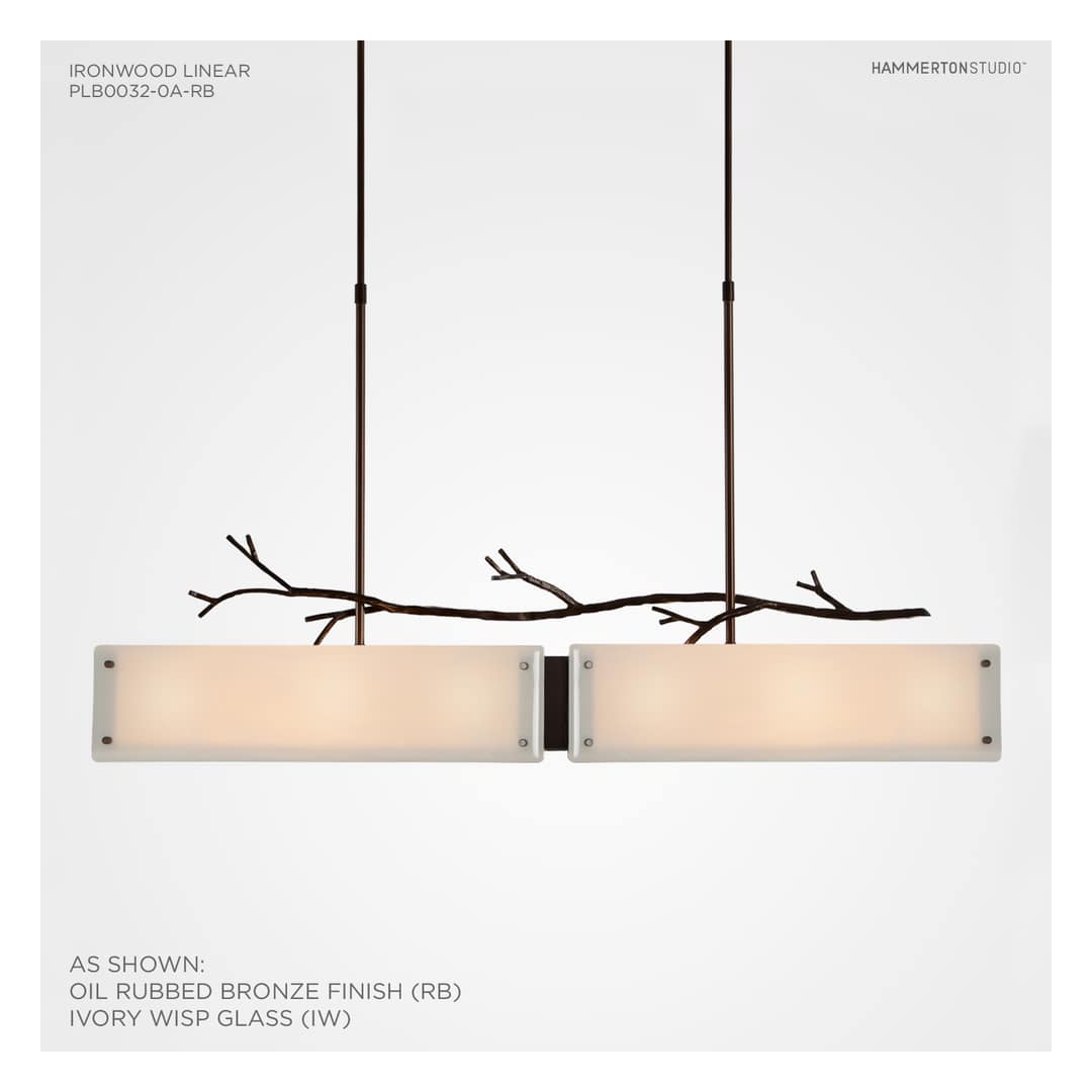 Ironwood 44" Wide Artisan Crafted Linear Chandelier with Hand Textured Glass and Sculpted Steel