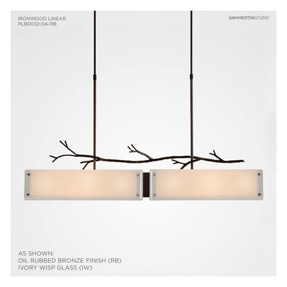 Ironwood 44" Wide Artisan Crafted Linear Chandelier with Hand Textured Glass and Sculpted Steel
