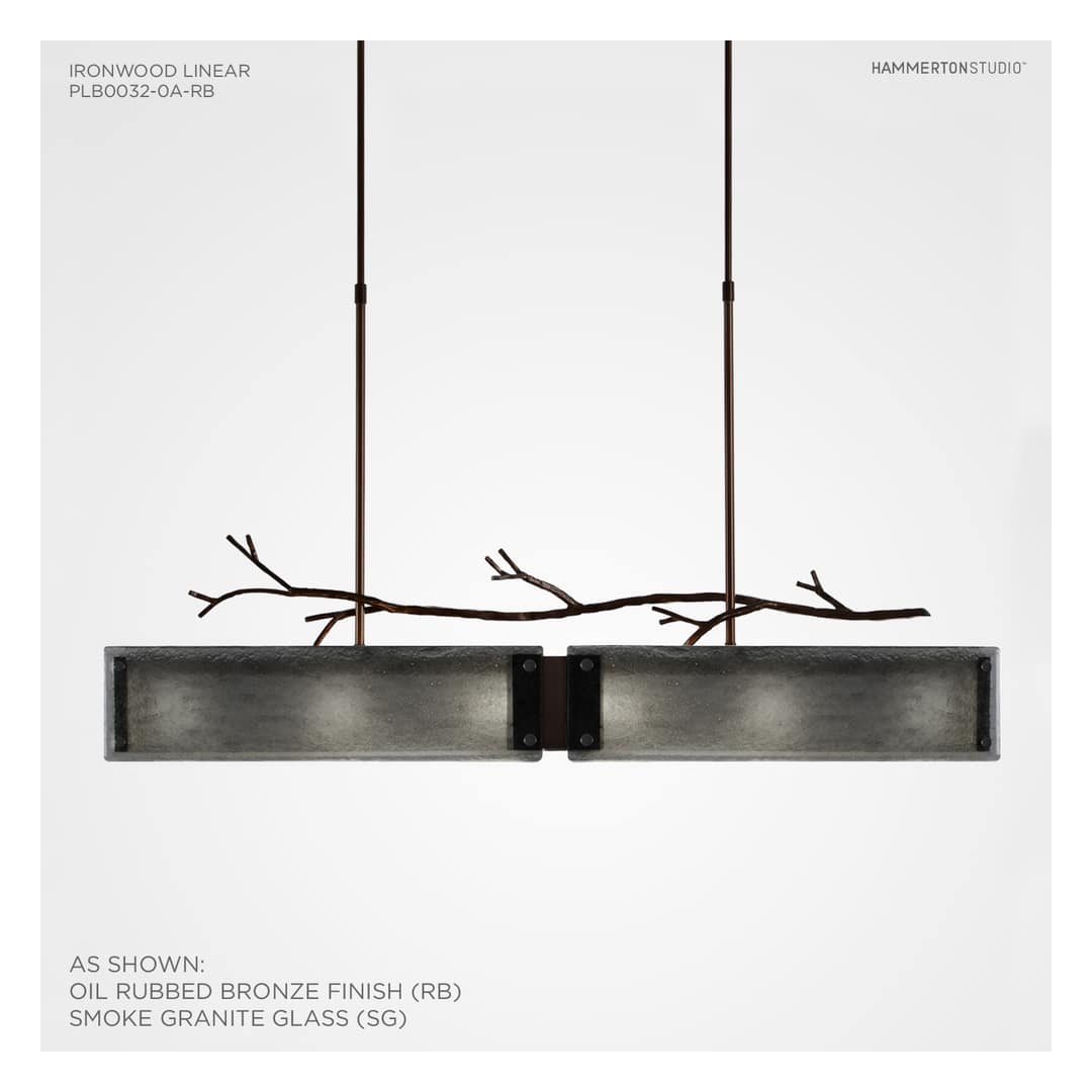 Ironwood 44" Wide Artisan Crafted Linear Chandelier with Hand Textured Glass and Sculpted Steel