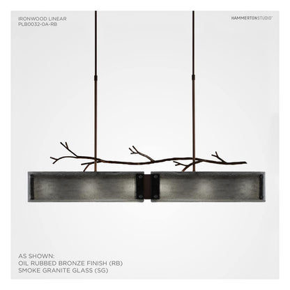 Ironwood 44" Wide Artisan Crafted Linear Chandelier with Hand Textured Glass and Sculpted Steel