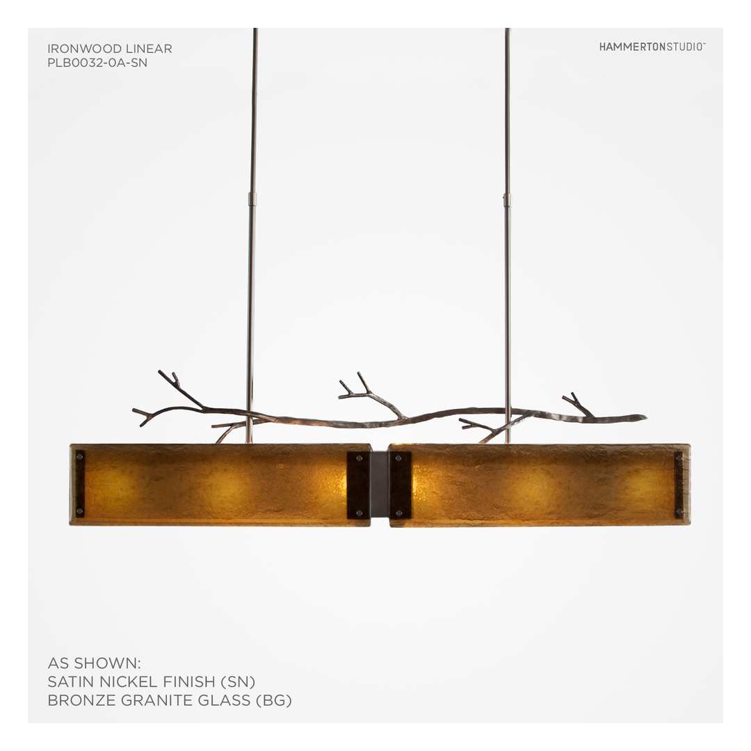 Ironwood 44" Wide Artisan Crafted Linear Chandelier with Hand Textured Glass and Sculpted Steel