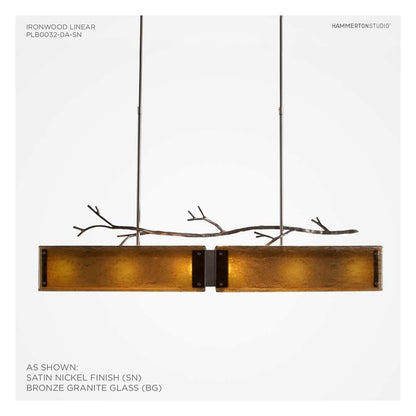 Ironwood 44" Wide Artisan Crafted Linear Chandelier with Hand Textured Glass and Sculpted Steel