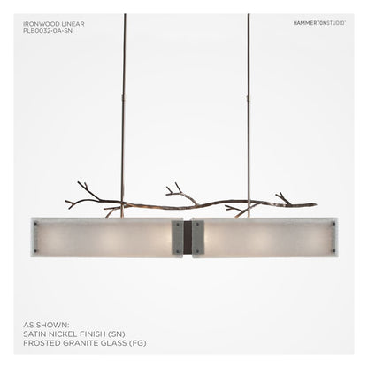 Ironwood 44" Wide Artisan Crafted Linear Chandelier with Hand Textured Glass and Sculpted Steel