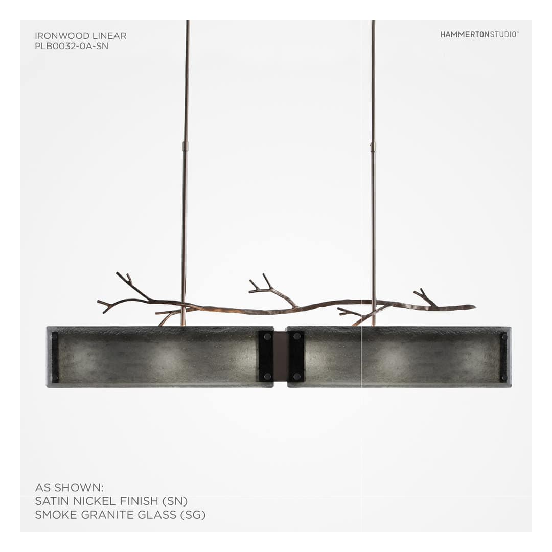 Ironwood 44" Wide Artisan Crafted Linear Chandelier with Hand Textured Glass and Sculpted Steel