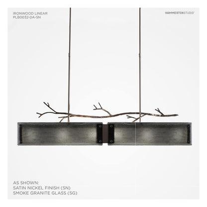 Ironwood 44" Wide Artisan Crafted Linear Chandelier with Hand Textured Glass and Sculpted Steel