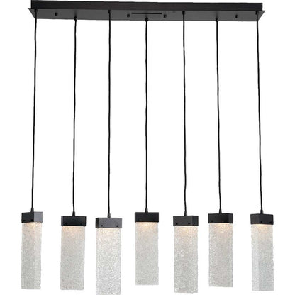 Parallel 45" Wide Artisan Crafted 7 Light LED Linear Pendant with Hand Textured Glass