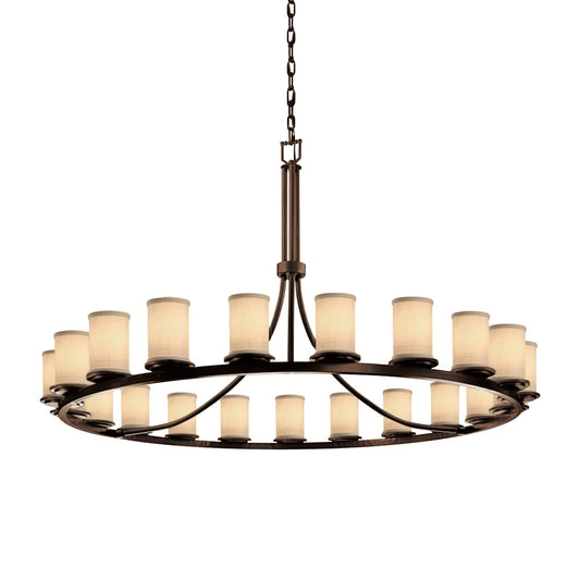 Textile 21 Light 60" Wide Pillar Candle Style Chandelier with Cream Woven Fabric Shades