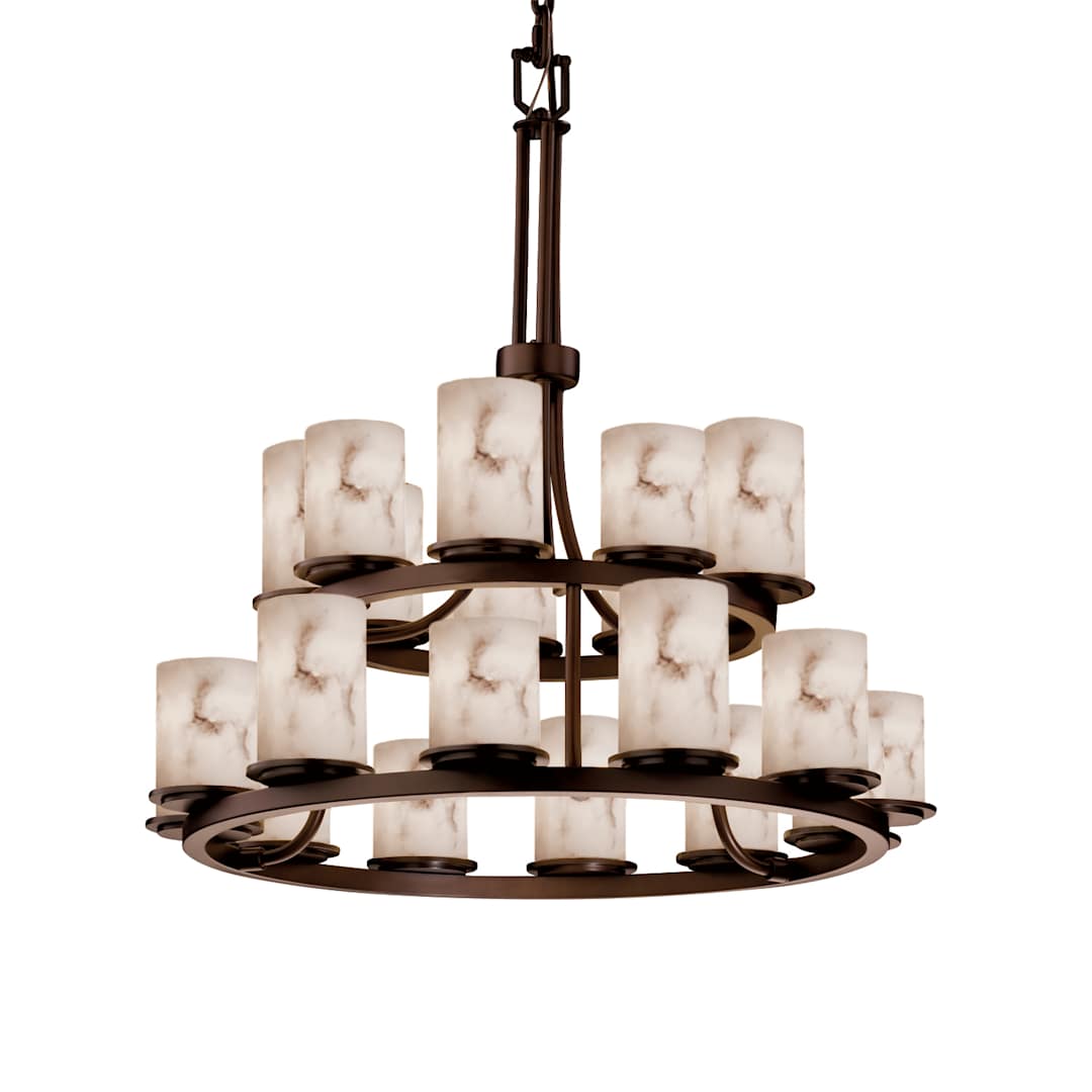 LumenAria 21 Light 33" Wide Pillar Candle Chandelier with Faux Alabaster Resin Shades