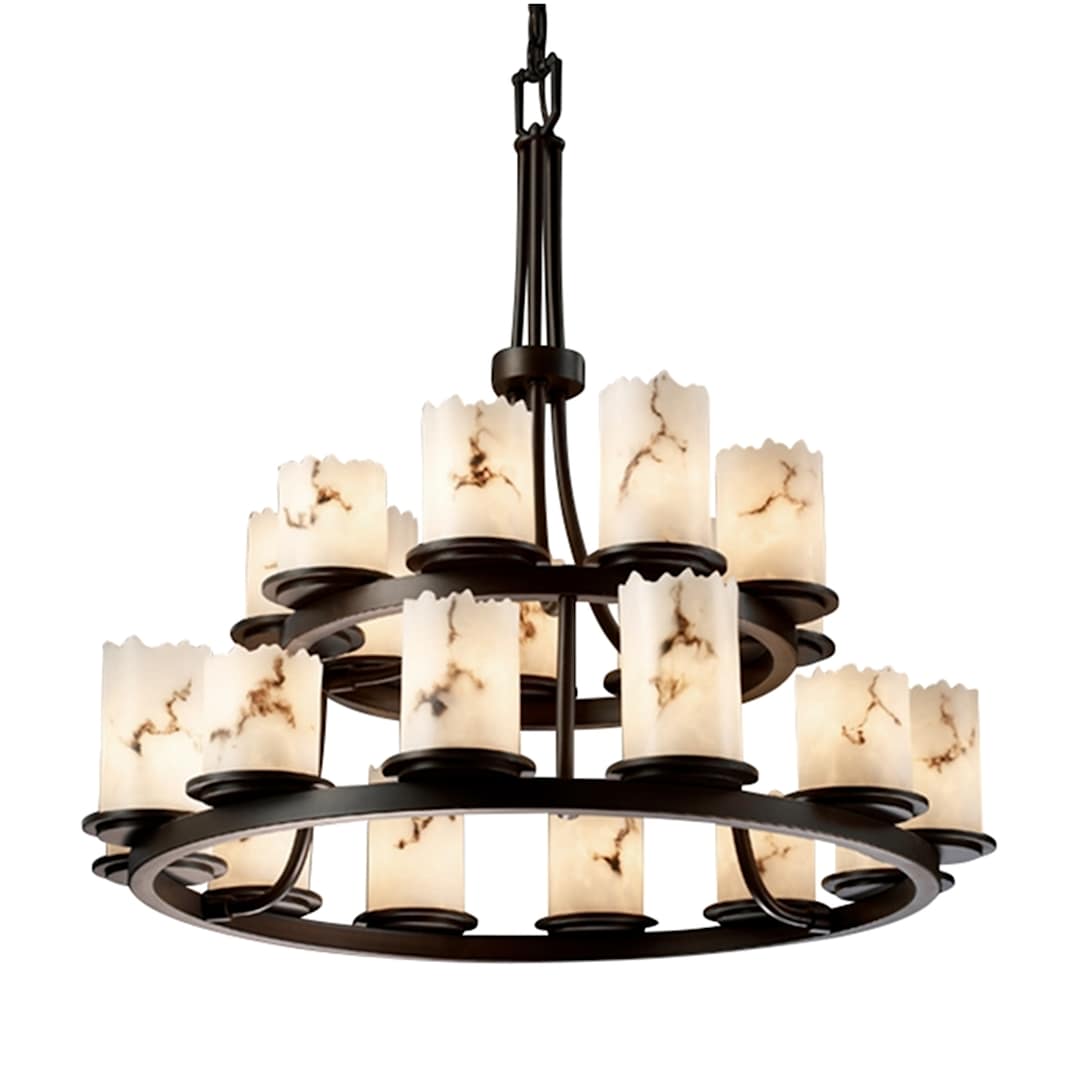 LumenAria 21 Light 33" Wide Pillar Candle Chandelier with Faux Alabaster Resin Shades