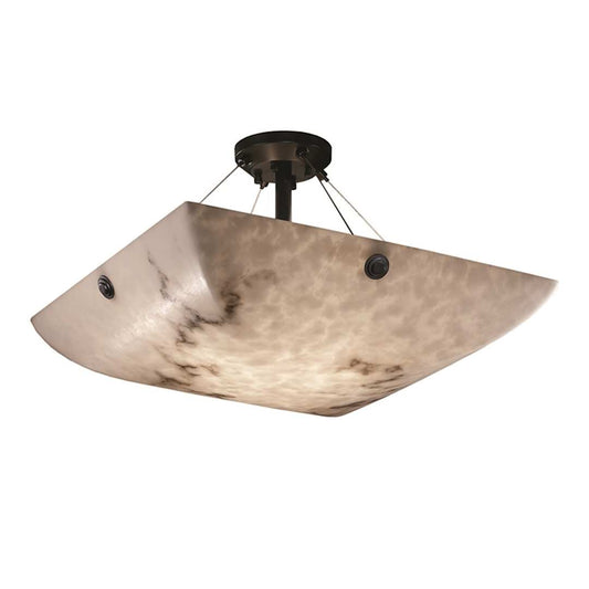 LumenAria 48" Wide Integrated 3000K LED Semi-Flush Bowl Ceiling Fixture with Faux Alabaster Resin Shade