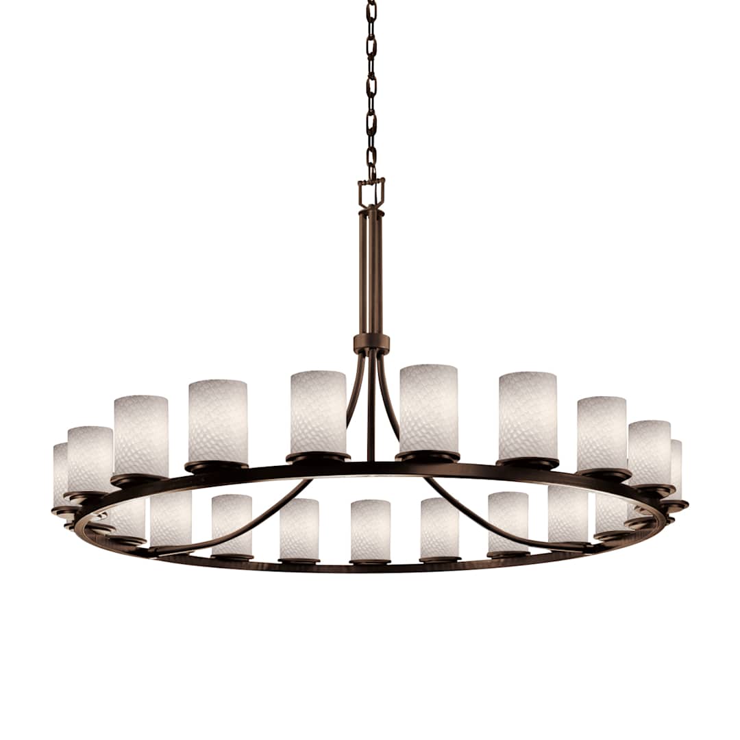 Fusion 21 Light 60" Wide Pillar Candle Style Chandelier with Weave-Patterned Glass Shades