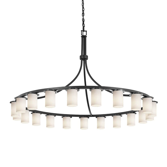 Fusion 21 Light 60" Wide LED Chandelier with Flat Rimmed Cylinder Opal Shades