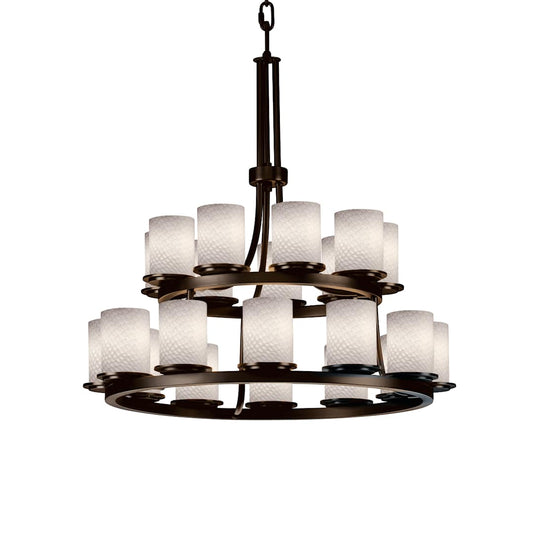 Fusion 21 Light 33" Wide Pillar Candle Style Chandelier with Weave-Patterned Glass Shades