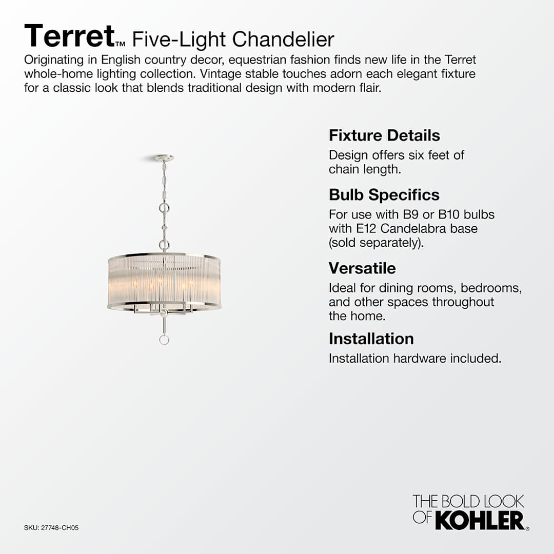 Terret 5 Light 29" Wide Taper Candle Drum Chandelier