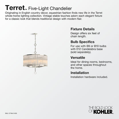 Terret 5 Light 29" Wide Taper Candle Drum Chandelier