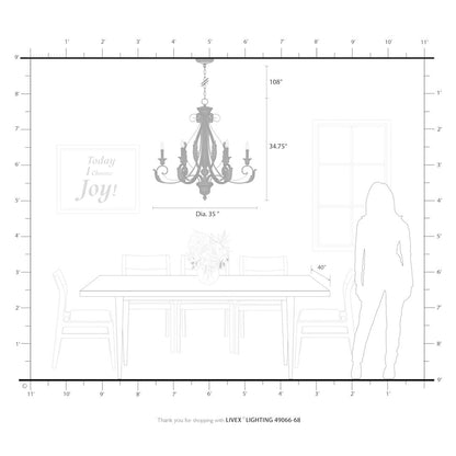 Valencia 6 Light 35" Wide Taper Candle Style Chandelier