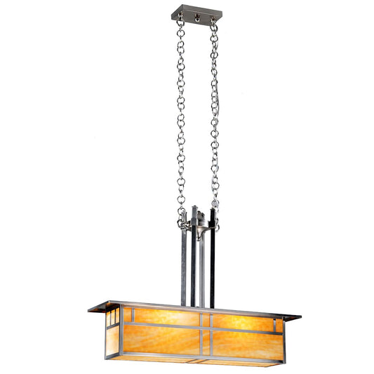 Double Bar Mission 2 Light 35" Wide Linear Chandelier with Yellow Acrylic Shade