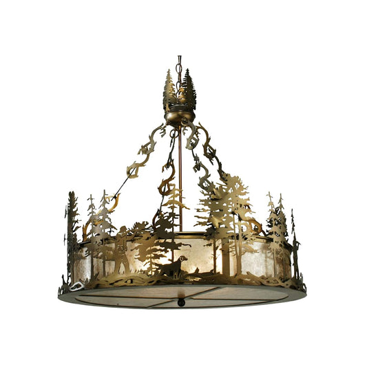 30" W Quail Hunter with Dog Inverted Pendant