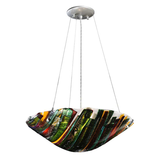18" W Penna Di Pavone Fused Glass Inverted Pendant