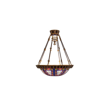 Fleur-de-lis 4 Light 28" Wide Semi-Flush Stained Glass Bowl Ceiling Fixture - Copper Vein Bake / Nu Gold Finish