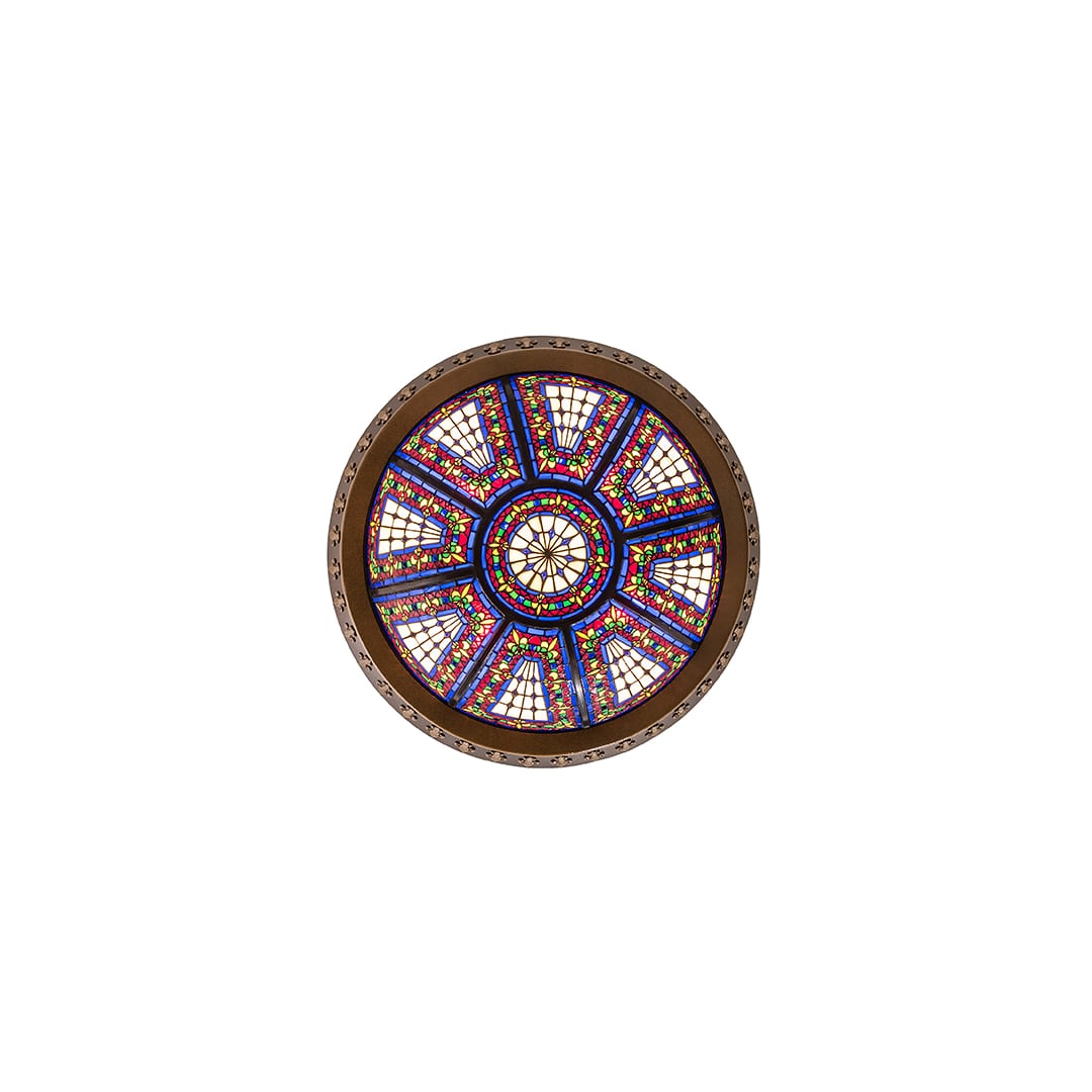 Fleur-de-lis 4 Light 28" Wide Semi-Flush Stained Glass Bowl Ceiling Fixture - Copper Vein Bake / Nu Gold Finish