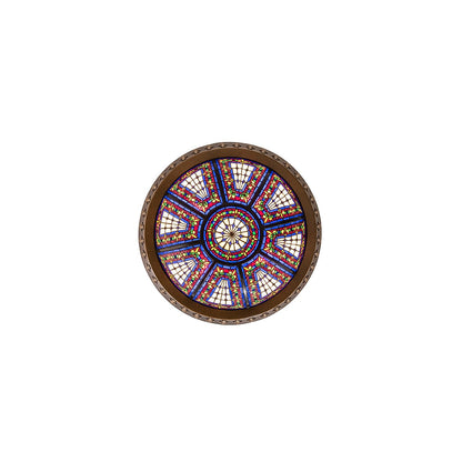 Fleur-de-lis 4 Light 28" Wide Semi-Flush Stained Glass Bowl Ceiling Fixture - Copper Vein Bake / Nu Gold Finish