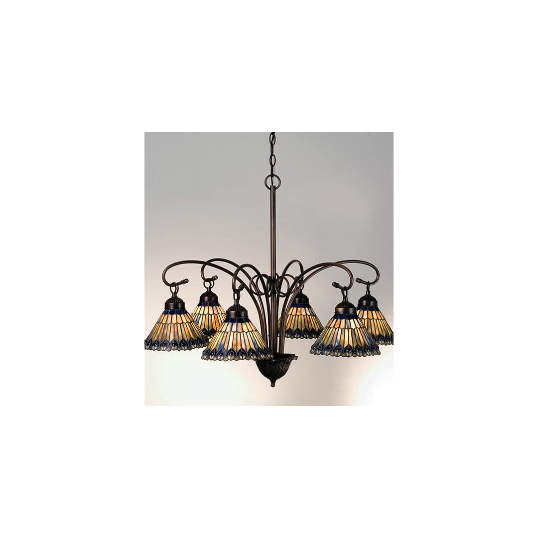 Tiffany Jeweled Peacock 6 Light 31" Wide Chandelier with Tiffany Glass Shade