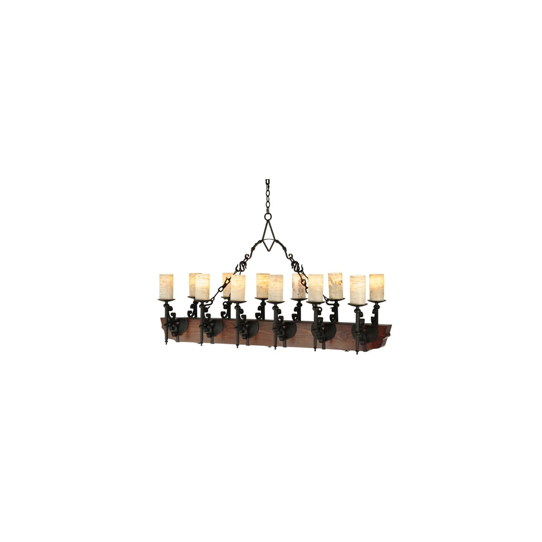 Tudor 15 Light 60" Wide Pillar Candle Style Chandelier with Amber Jadestone Shades - Wrought Iron Finish