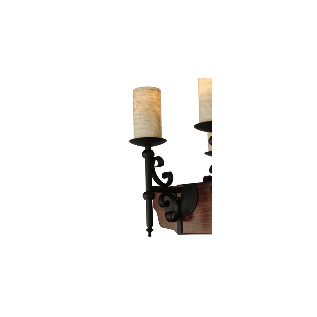 Tudor 15 Light 60" Wide Pillar Candle Style Chandelier with Amber Jadestone Shades - Wrought Iron Finish