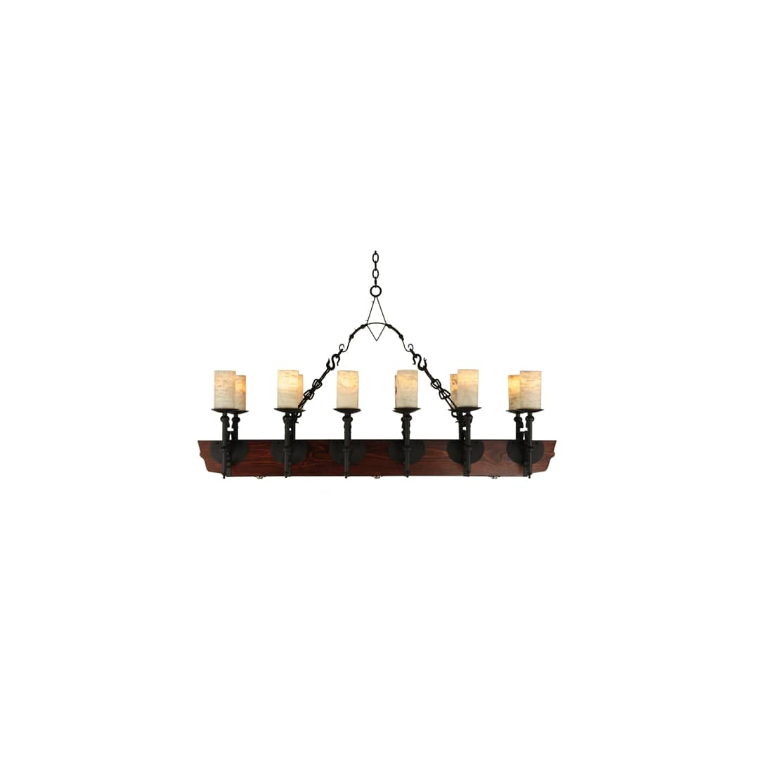 Tudor 15 Light 60" Wide Pillar Candle Style Chandelier with Amber Jadestone Shades - Wrought Iron Finish