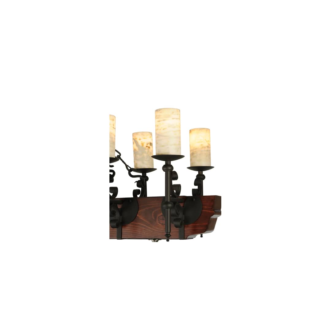 Tudor 15 Light 60" Wide Pillar Candle Style Chandelier with Amber Jadestone Shades - Wrought Iron Finish