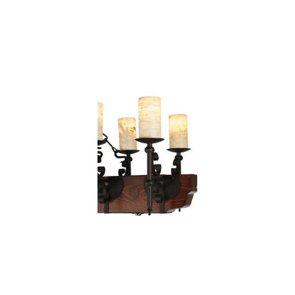 Tudor 15 Light 60" Wide Pillar Candle Style Chandelier with Amber Jadestone Shades - Wrought Iron Finish