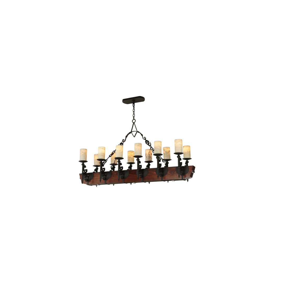 Tudor 15 Light 60" Wide Pillar Candle Style Chandelier with Amber Jadestone Shades - Wrought Iron Finish