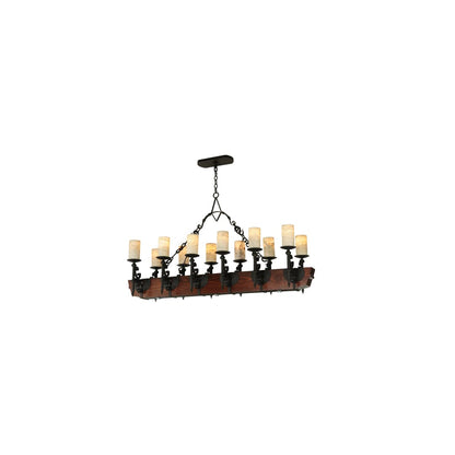 Tudor 15 Light 60" Wide Pillar Candle Style Chandelier with Amber Jadestone Shades - Wrought Iron Finish