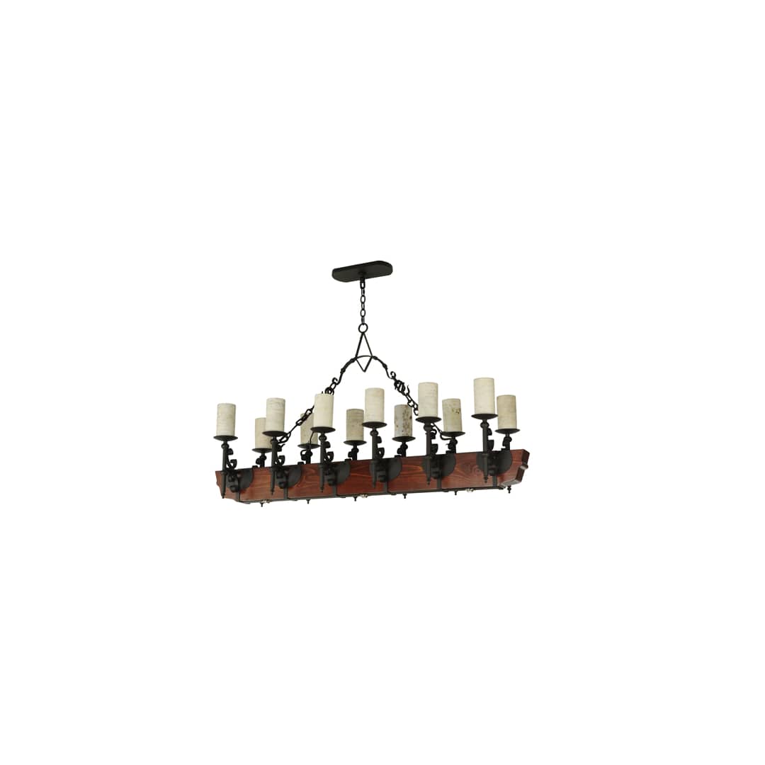 Tudor 15 Light 60" Wide Pillar Candle Style Chandelier with Amber Jadestone Shades - Wrought Iron Finish