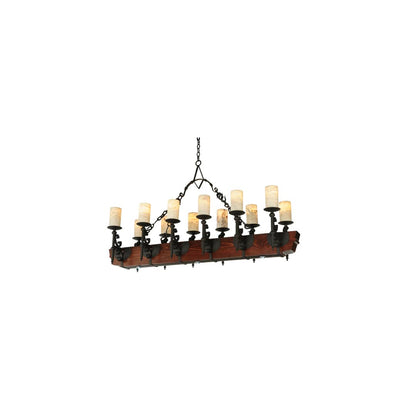 Tudor 15 Light 60" Wide Pillar Candle Style Chandelier with Amber Jadestone Shades - Wrought Iron Finish