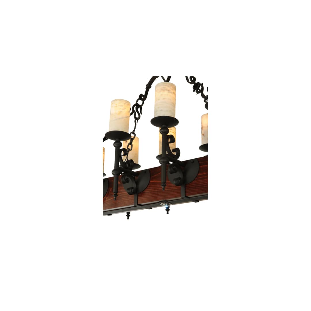Tudor 15 Light 60" Wide Pillar Candle Style Chandelier with Amber Jadestone Shades - Wrought Iron Finish