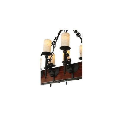 Tudor 15 Light 60" Wide Pillar Candle Style Chandelier with Amber Jadestone Shades - Wrought Iron Finish