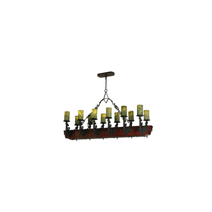 Tudor 15 Light 60" Wide Pillar Candle Style Chandelier with Green Jadestone Shades- Wrought Iron Finish